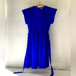 Monteau blue dress with ties around waist